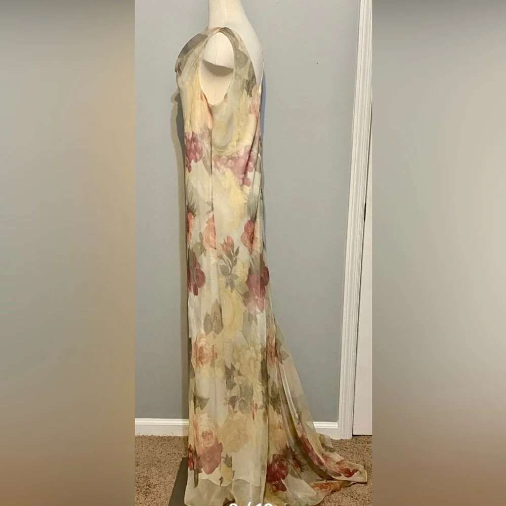 Vintage Jeffery & Dara Evening by Tom Barra Long Elegant Cream Floral Maxi Sz 16 - Picture 6 of 9